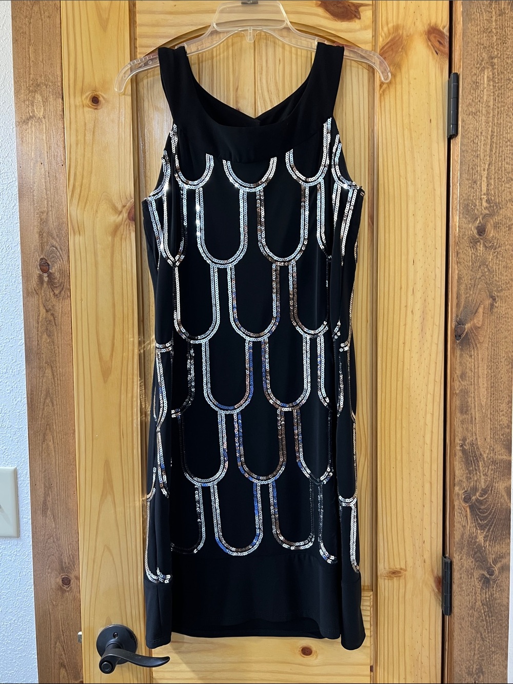 dressbarn Black Sleeveless Sequin Patterned Dress